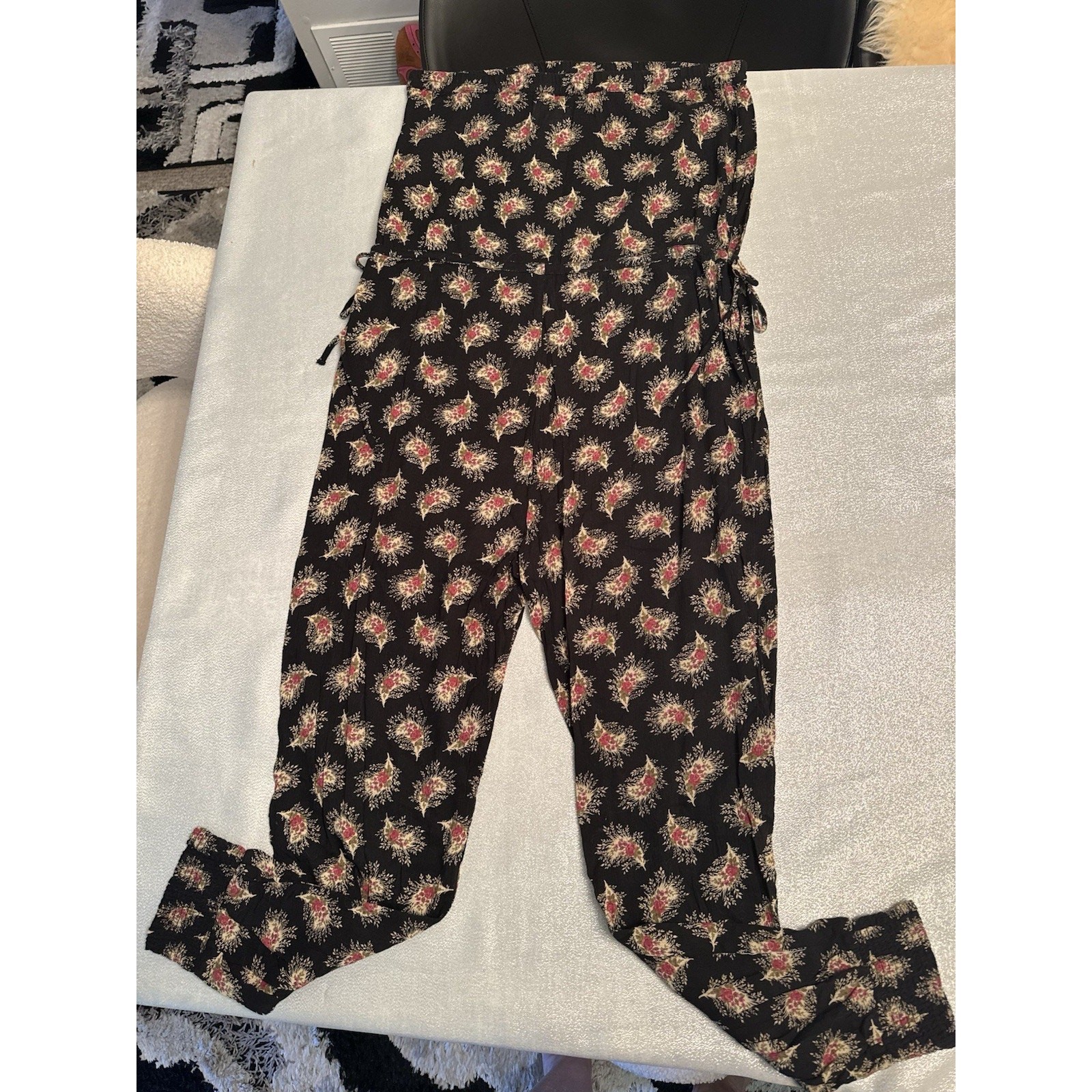 Ralph Lauren Denim & Supply Jumpsuit Black Floral Dark Whimsigoth Smocked Sz. M