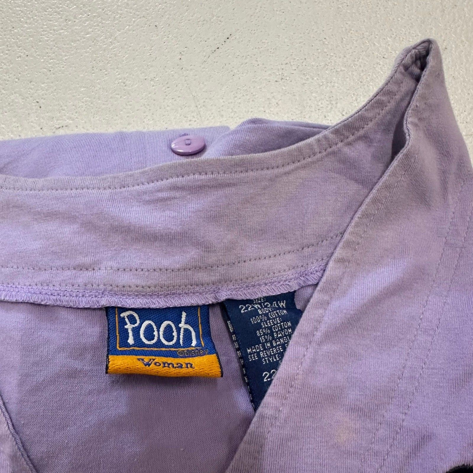 Pooh Baseball Shirt Womens 22W/24W Purple Tigger Embroidered Cotton Blend V-Neck