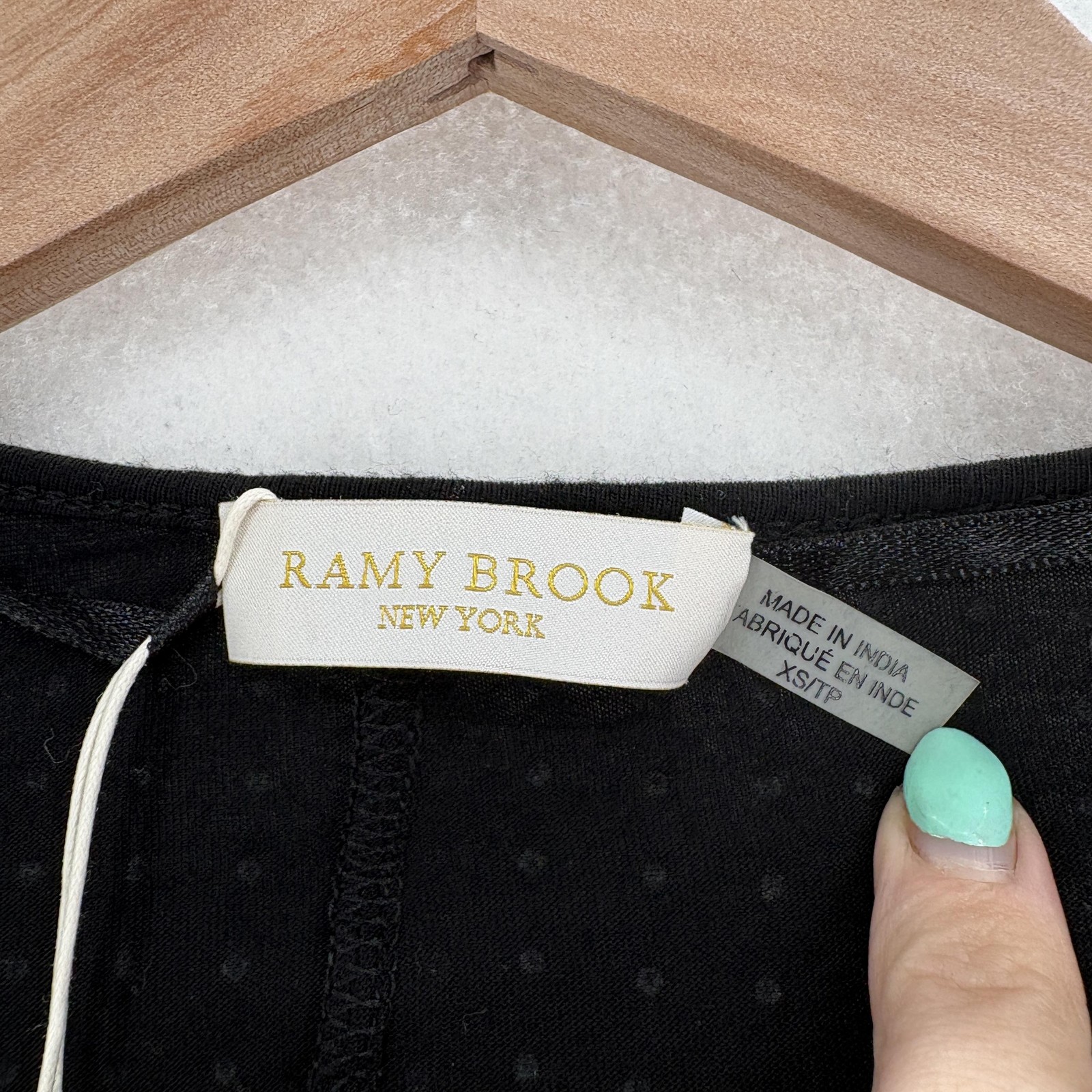 Ramy Brook New York Blouse Womens XS Black Studded V Neck Dolman Sleeve Jersey