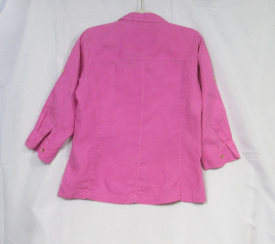 Lauren Ralph Lauren Womens Pink 100% Linen Roll Tab Gold Button Down Shirt S