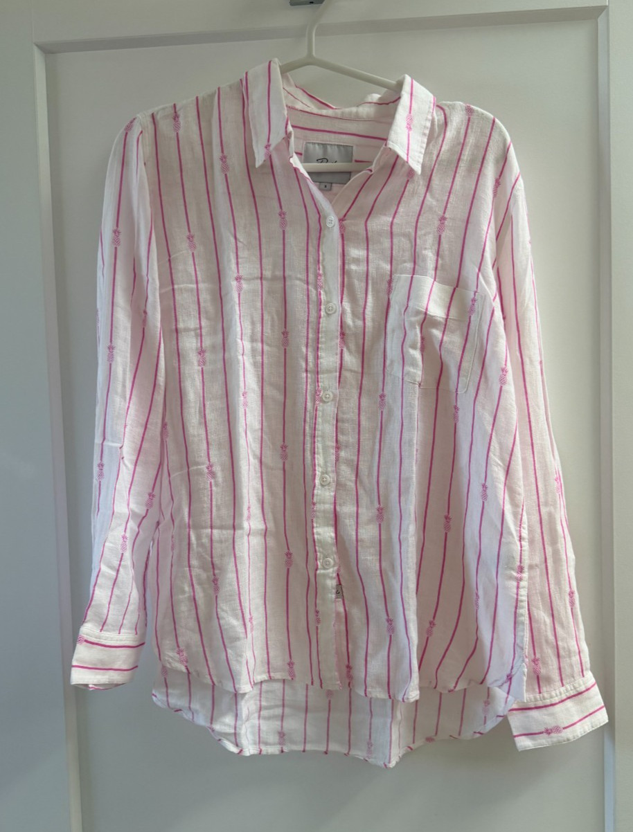Rails women’s Charli button up shirt S white Pink Pineapple Stripe linen blend