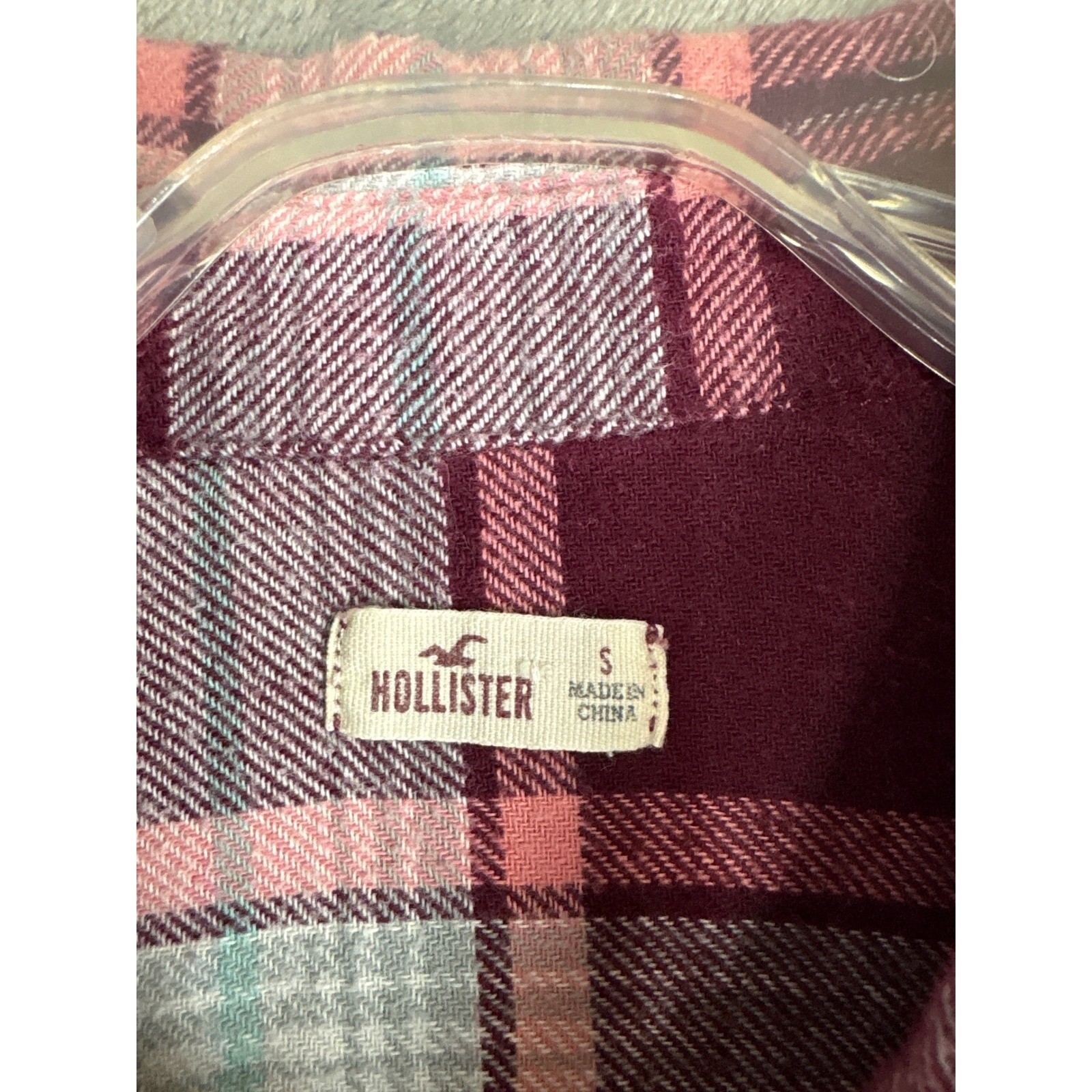 Hollister Flannel Shirt Women’s S Burgundy Pink Plaid Long Sleeve Outdoor Preppy