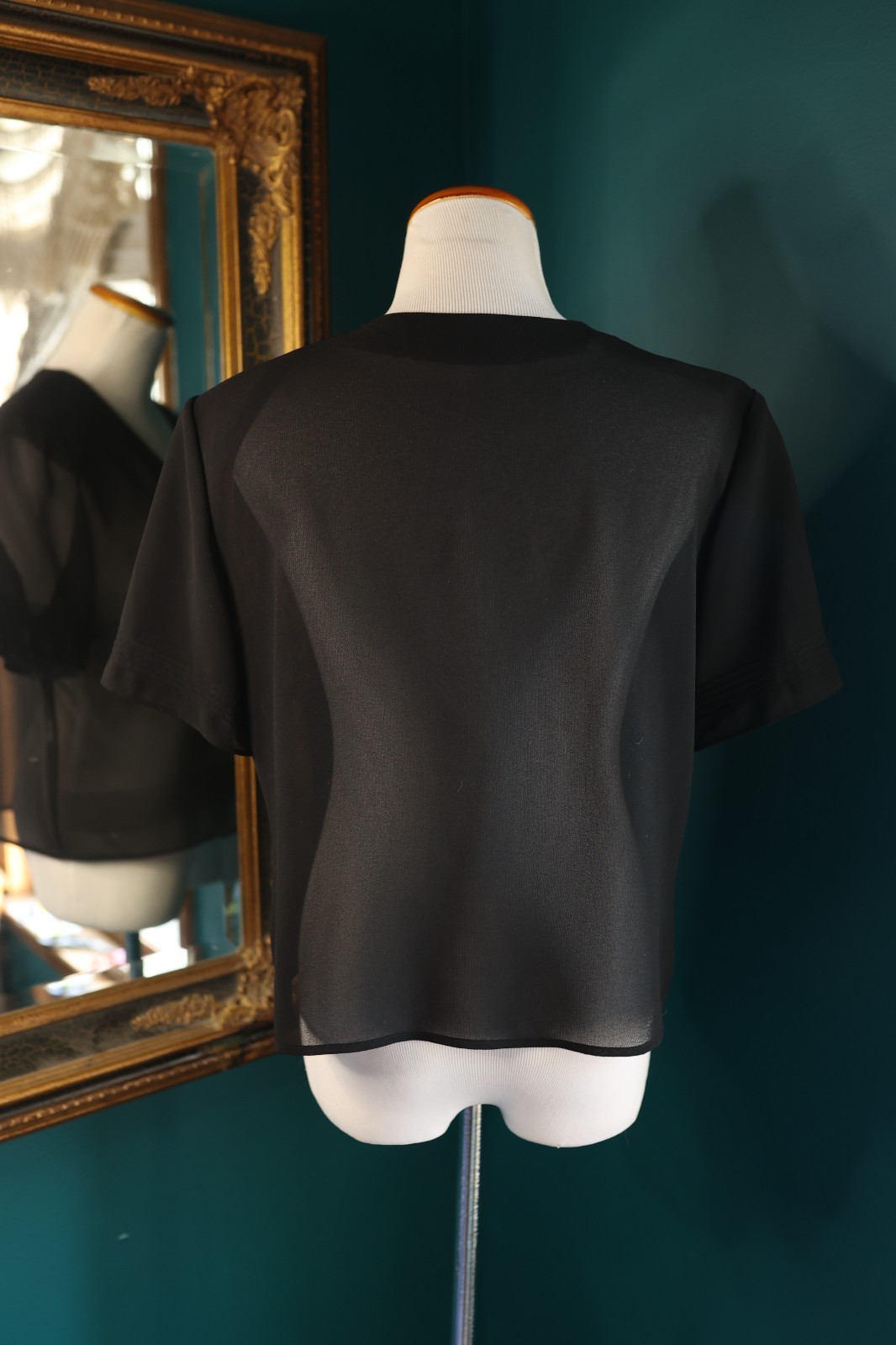 Vintage Studio I Black Sheer Short Sleeve Button Up Top Shirt 12P Grunge Emo
