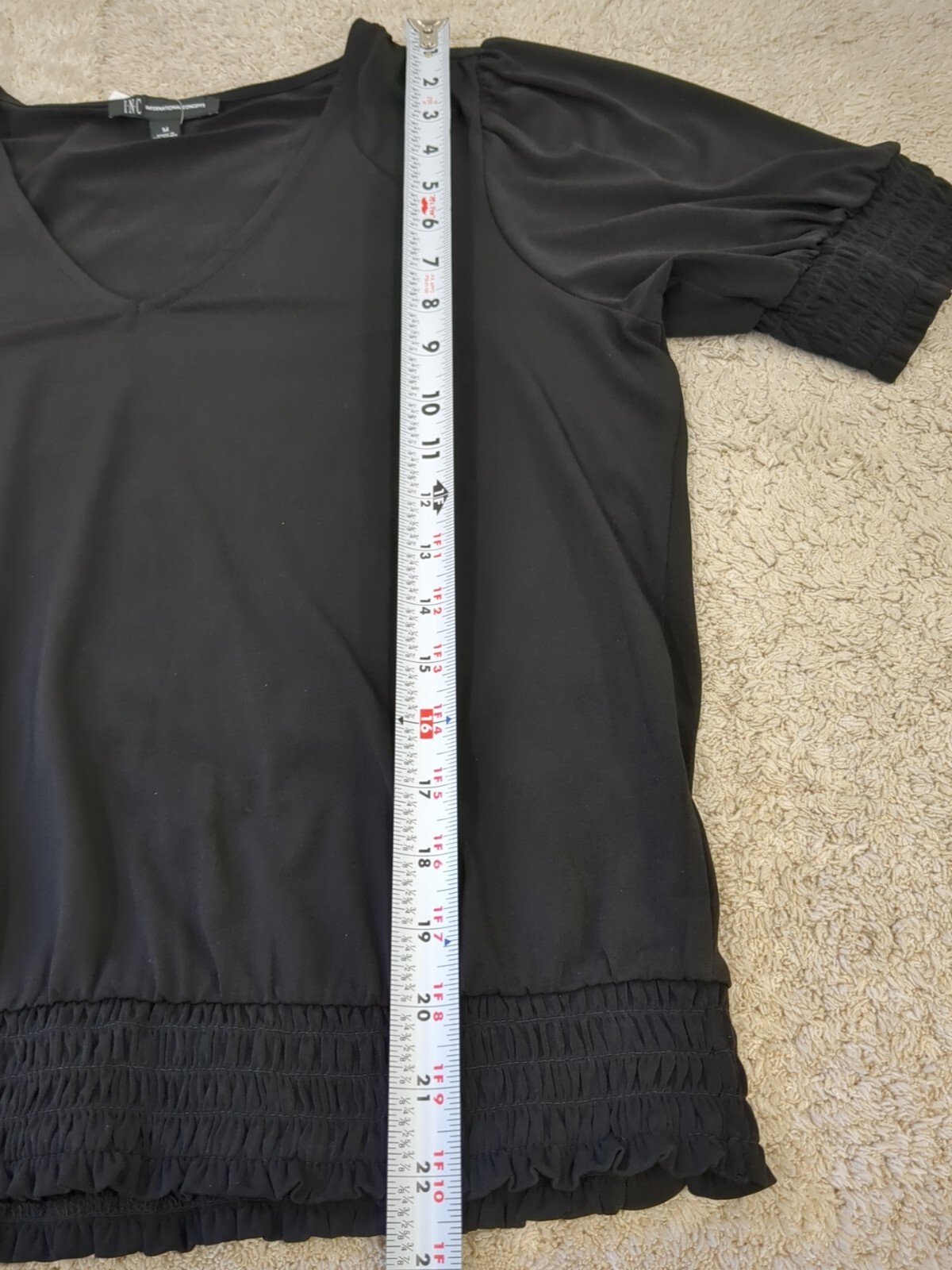I.n.c. International Concepts Women’s Smocked-Trim Top Deep Black Sz XS