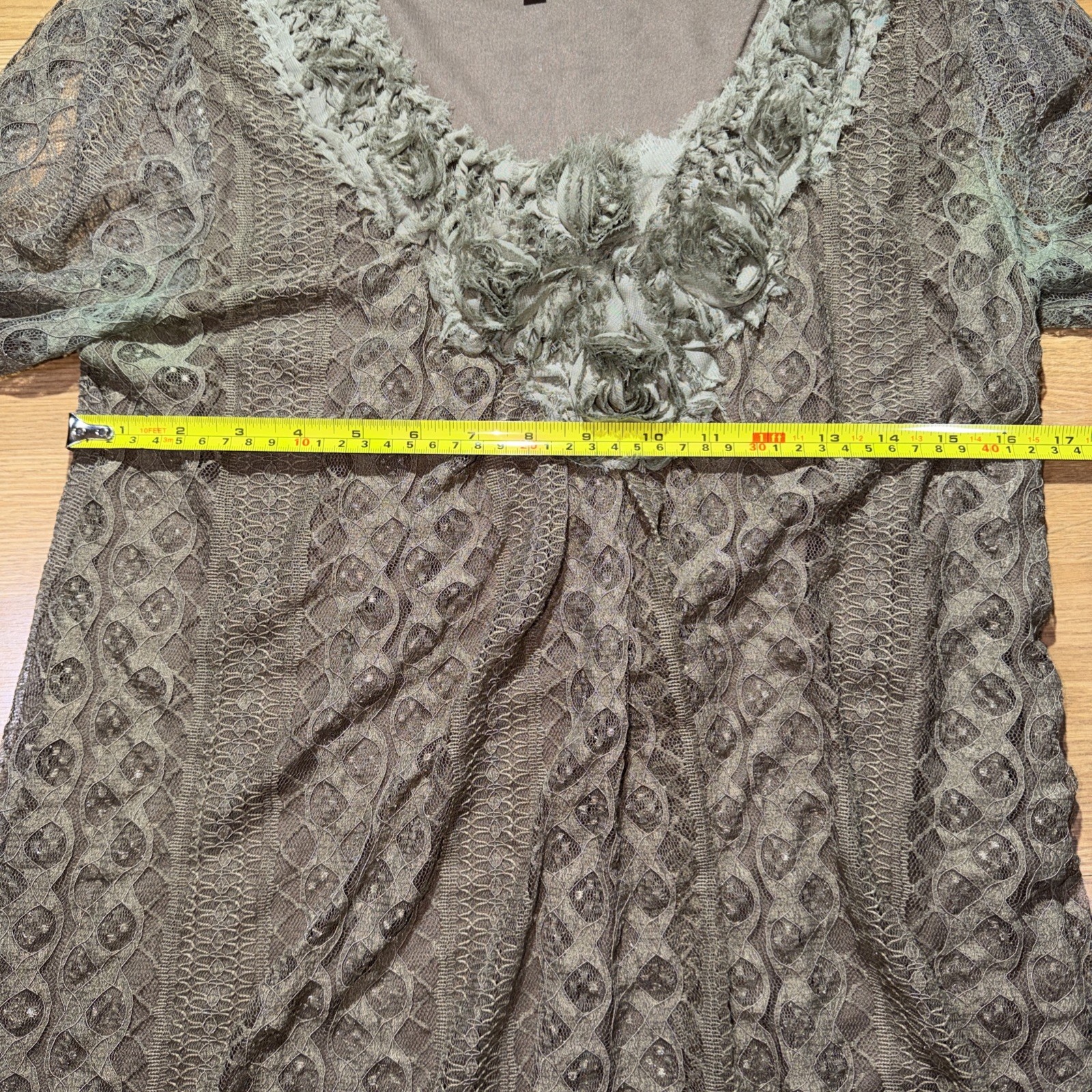 Pretty Angel Brown Silk Blend Lace Tunic Blouse Boho Witchy Y2K Whimsygoth Sz M