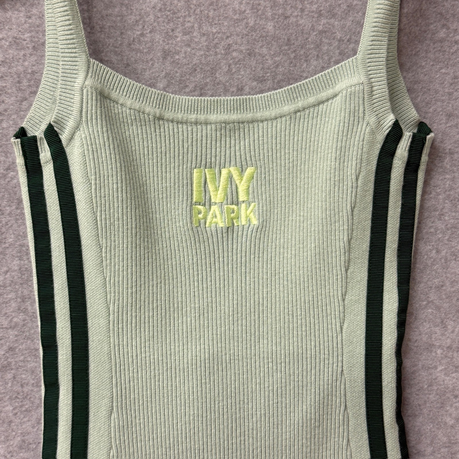 Ivy Park x Adidas Striped Ribbed Knit Mint Green Sleeveless Tank Bodysuit XS