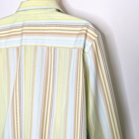 Pendleton Non-Iron Shaped Fit Cotton Striped Button Down Shirt Yellow Multi sz16
