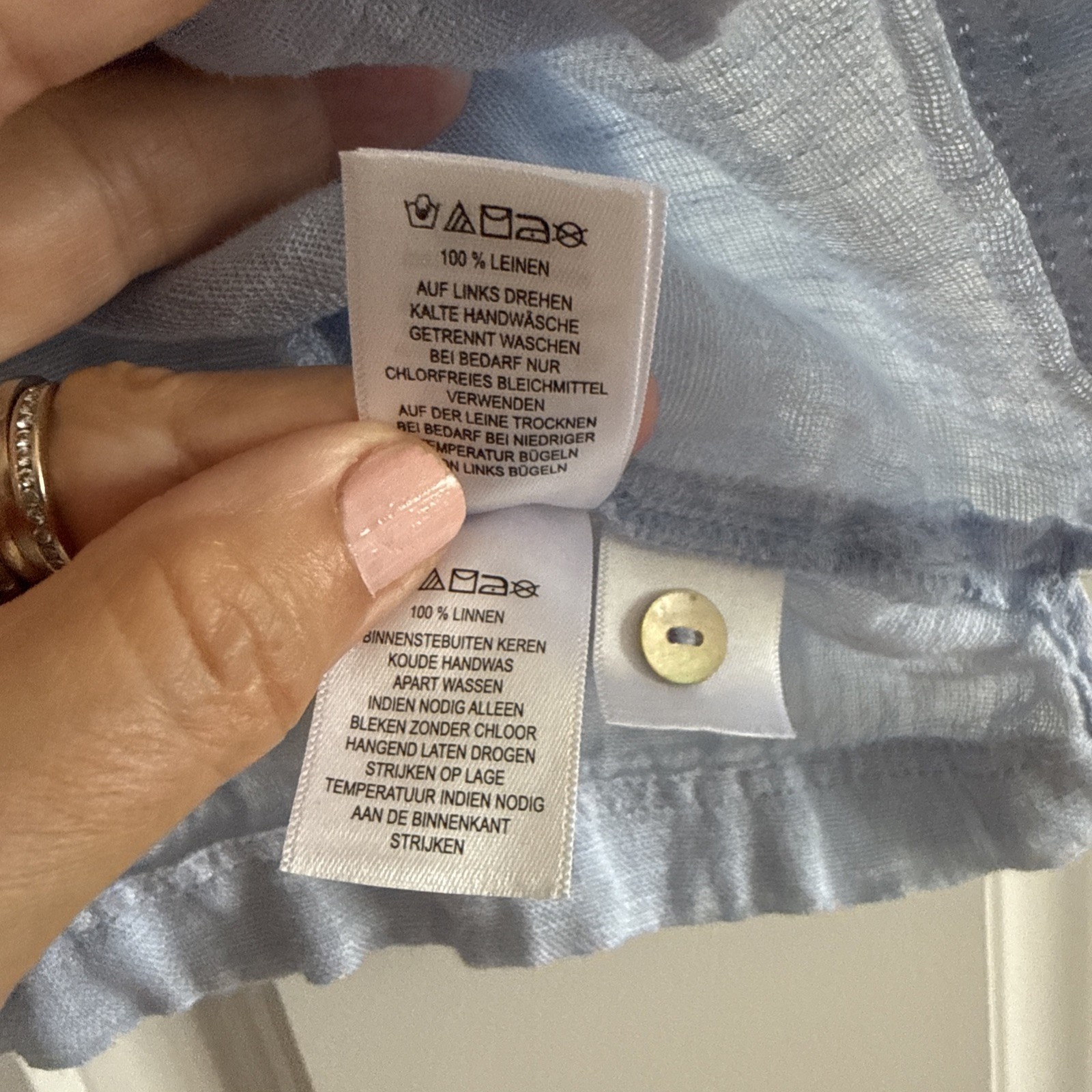C&C California 100% Linen Lt Blue Short Sleeve Button Down Shirt Crop Size Med