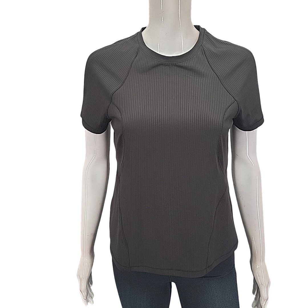 Women’s Active Top Small Size Ribbed Stretch Casual Athleisure Tee Shirt