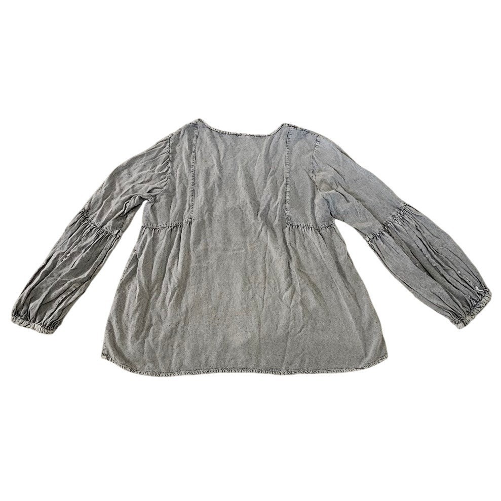 Solitaire Gray Embroidered Boho Peasant Blouse Women Large Top Balloon Sleeve