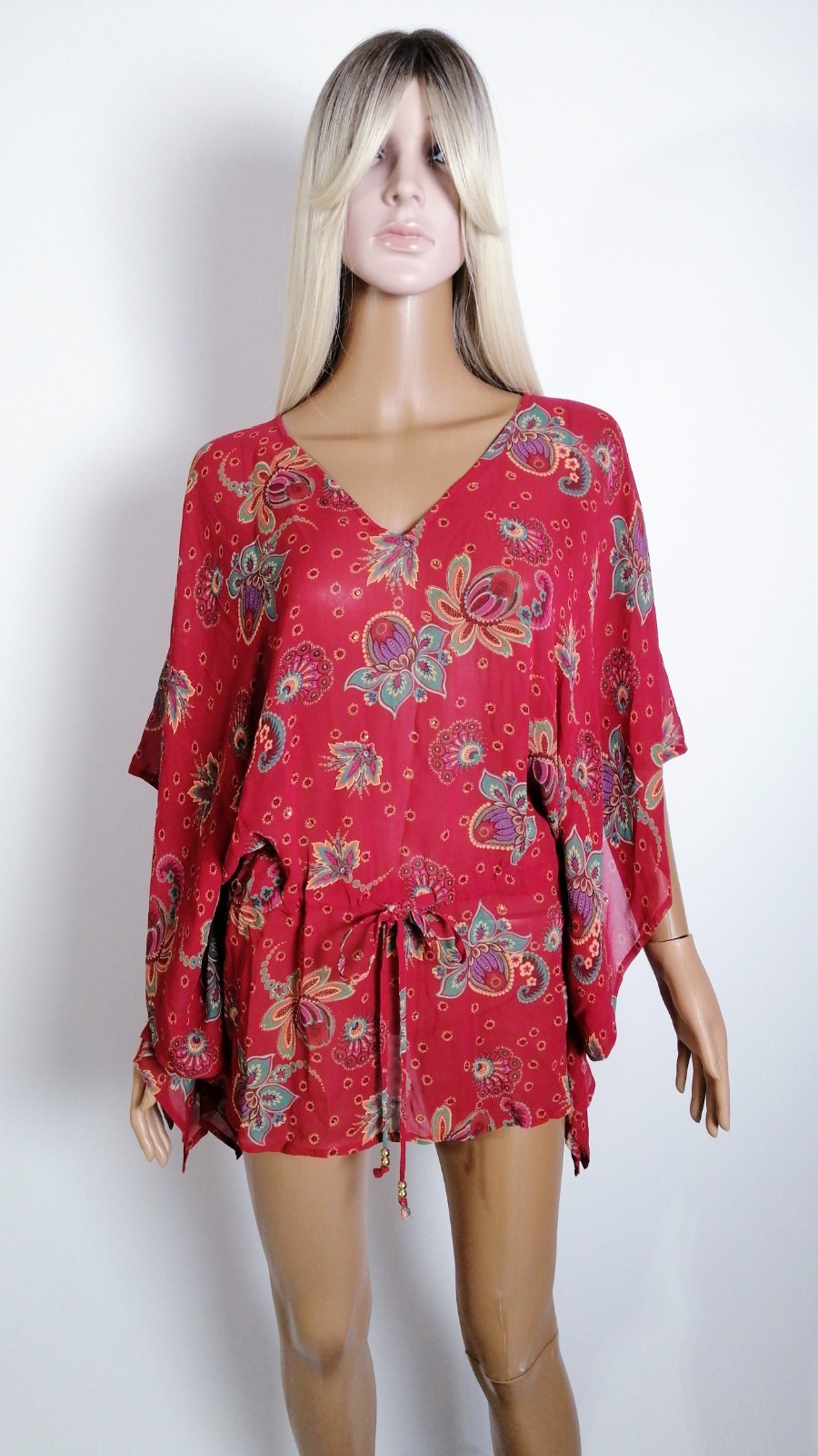 Butterfly by Matthew Williamson Kaftan Tunic 100% Silk Paisley Floral Boho M