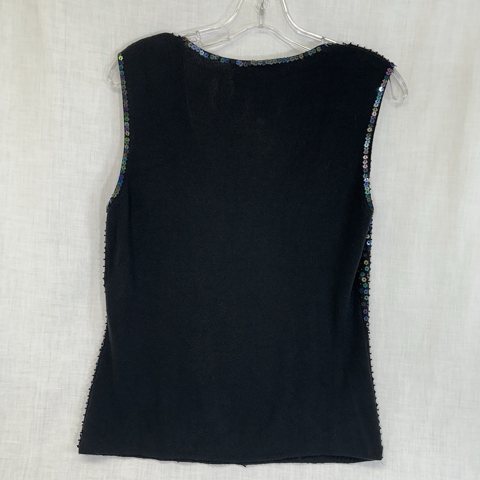 Vintage Joseph A Black Silk Blend Knit Sequin Beaded Shell Top L 90’s Glam