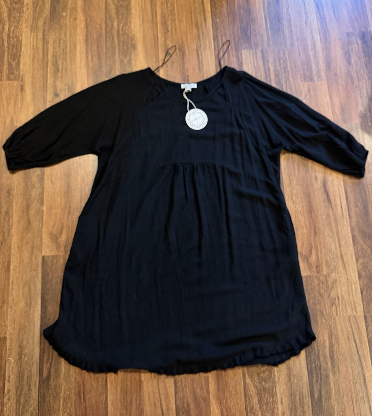 UMGEE Black Solid Round Neck 3/4 Sleeve Pullover Dress Plus 1X New w/ Tags