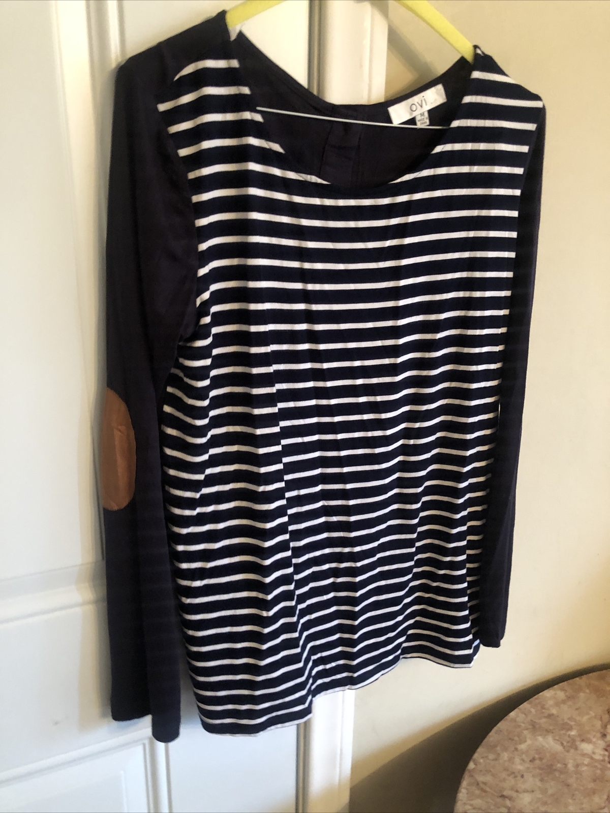Ovi Womens Long Sleeve Stripe Top Blouse S M L Rayon Spandex New W Tag Blk/white