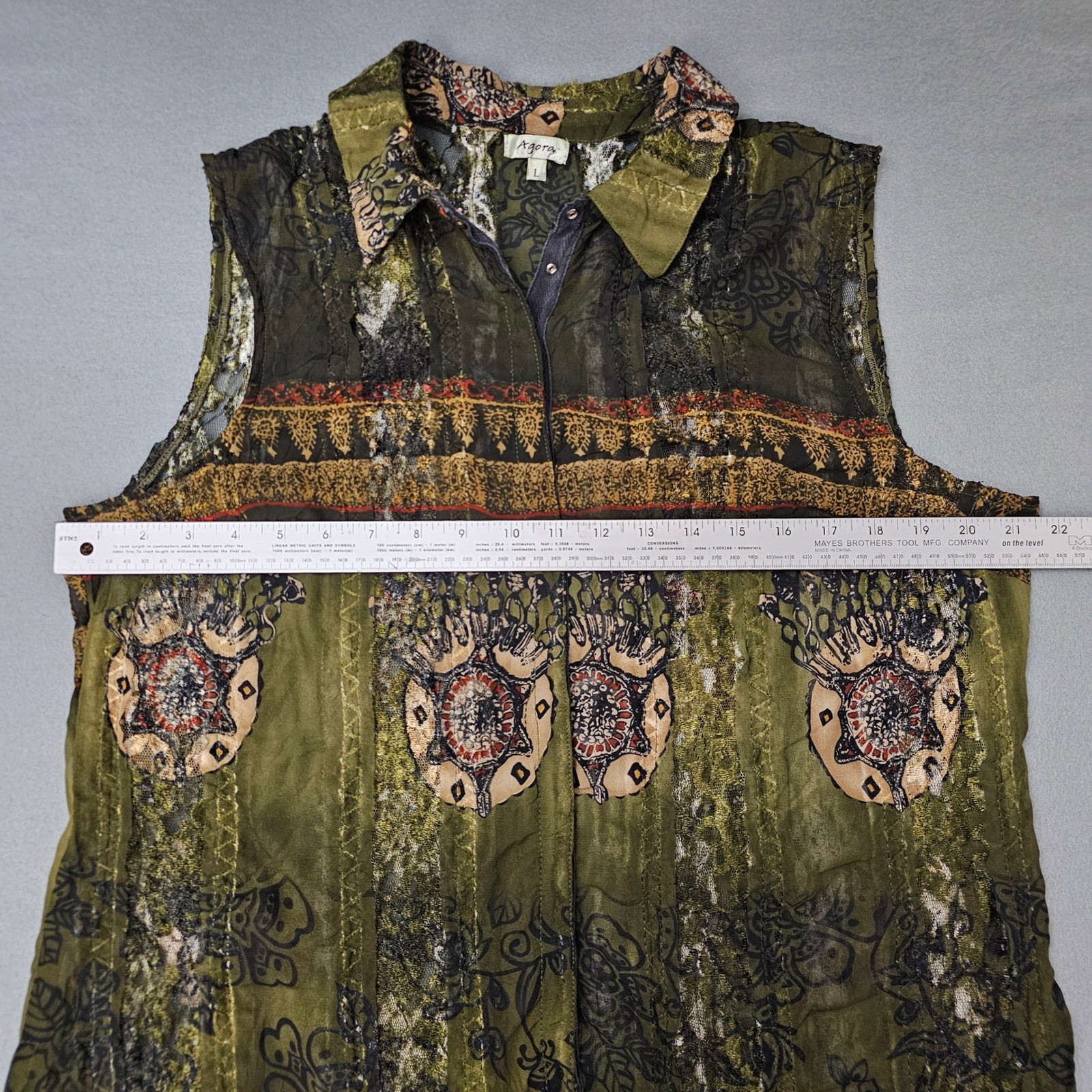 Y2K Agora Top L Earthy Dark Fairy Grunge Boho Sheer Lace Mix Media Hippie Artsy