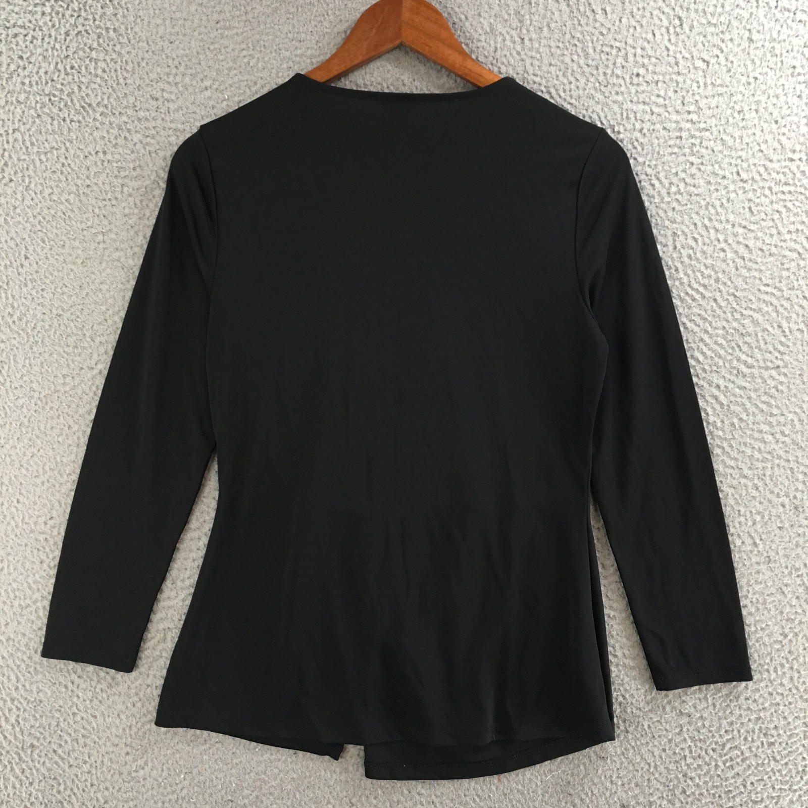Ann Taylor Top Women M Twist Front Long Sleeve Stretch Blouse Knot Detail Black