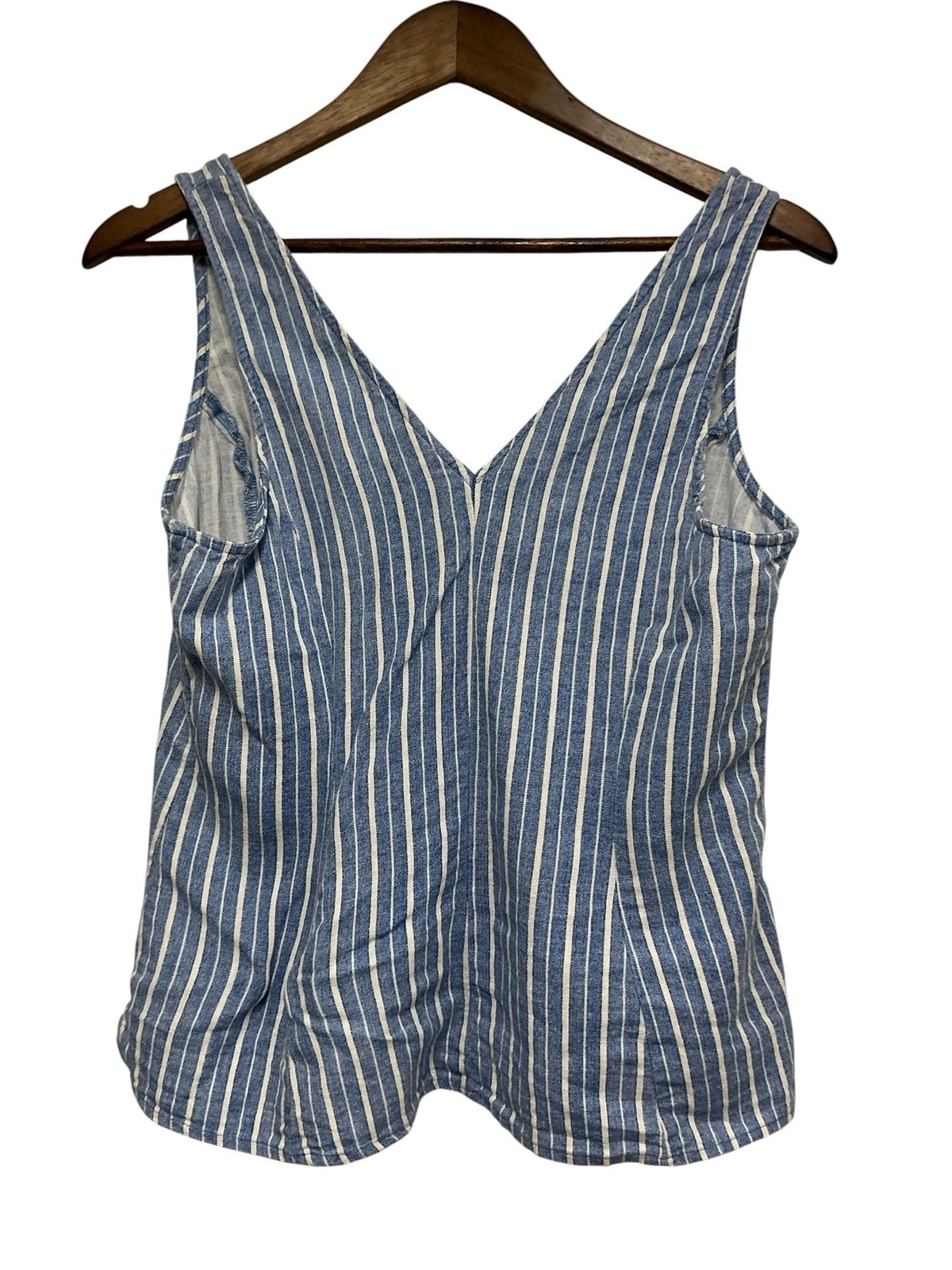 A New Day Blue White Striped Linen Blend Tie Front Tank Top Small