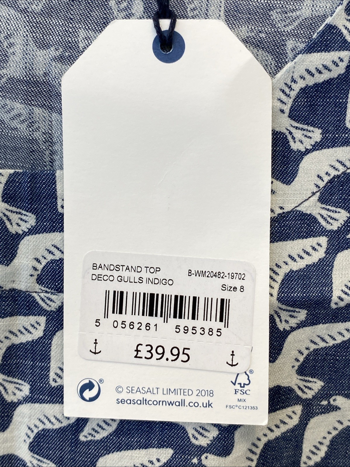 Seasalt Cornwall Blue Bird Print Sleeveless 100% Cotton Top UK8 PAC 2002918