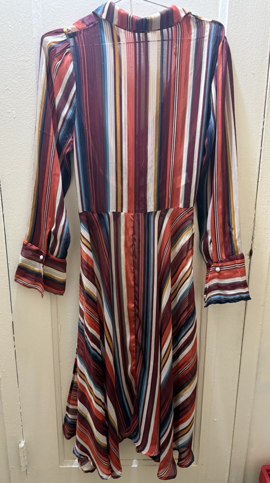 Pastel Striped Twist Front Hi Low Tunic Top M Long Sleeve
