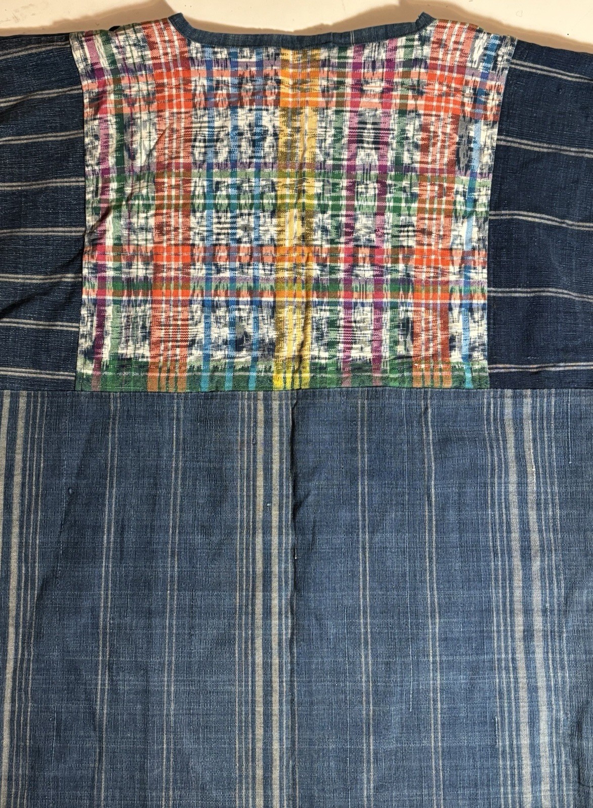 Vtg Guatemalan Indigo Denim Tunic Top Shirt Needlepoint Embroidery boho hippie