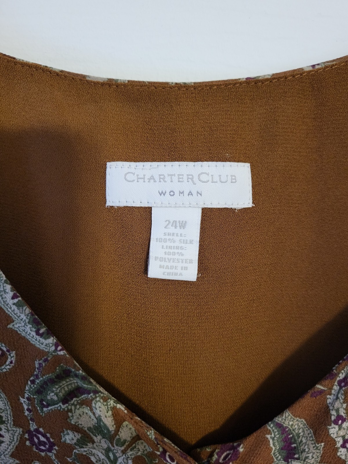 Womens Charter Club Shirt Size 24 Multicolor 2 Layer Shell Is 100% Silk