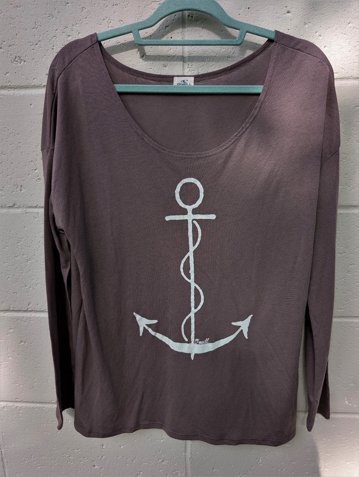 O’NEILL Womens Top Shirt Size Large Light Brown White Anchor Long Sleeve