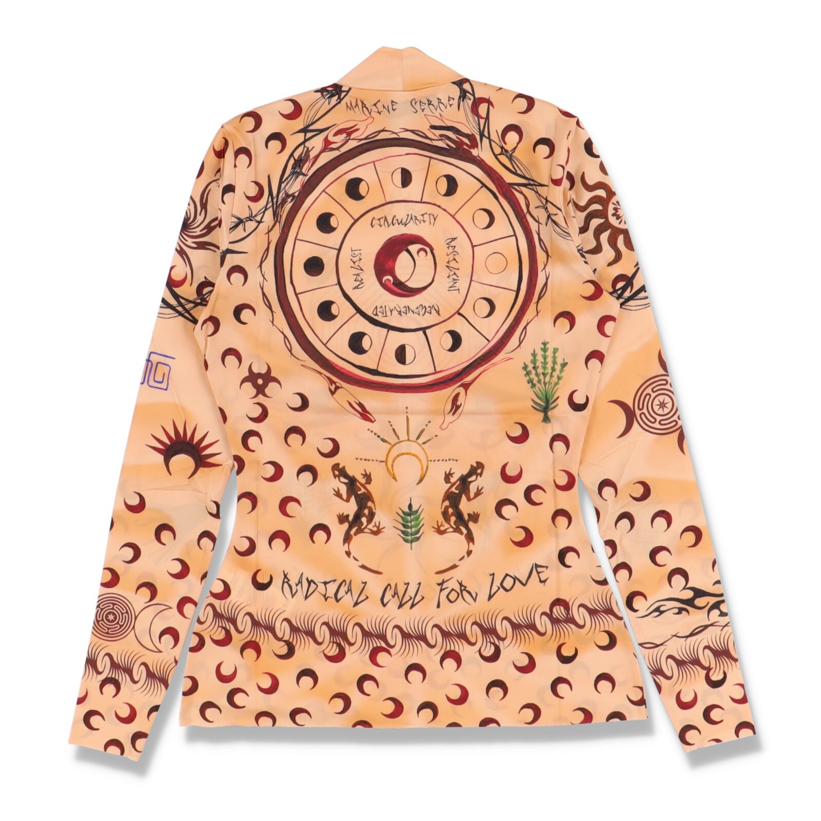 Marine Serre Whiteline Tan Tattoo Moon Logo Print Second Skin Top | Size XL $430