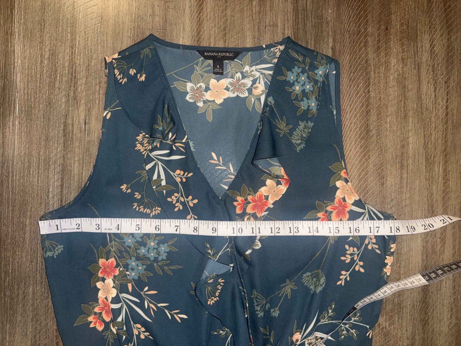 Banana Republic Sleeveless Floral Peplum Blouse Dark Teal Wrap Front Size Small