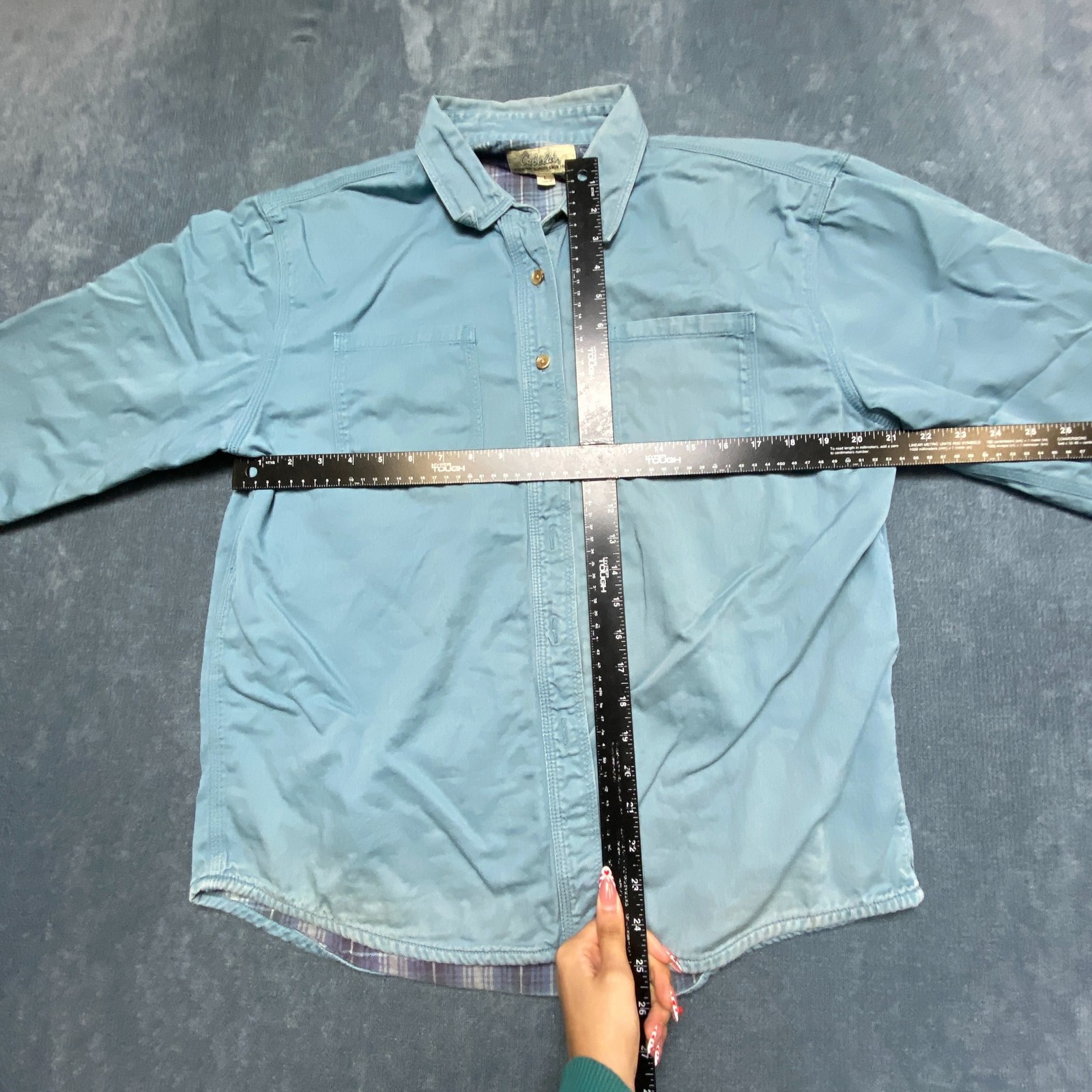 VTG Cabelas Shirt Women Large Blue Cotton Flannel Lined Long Sleeve Button Up