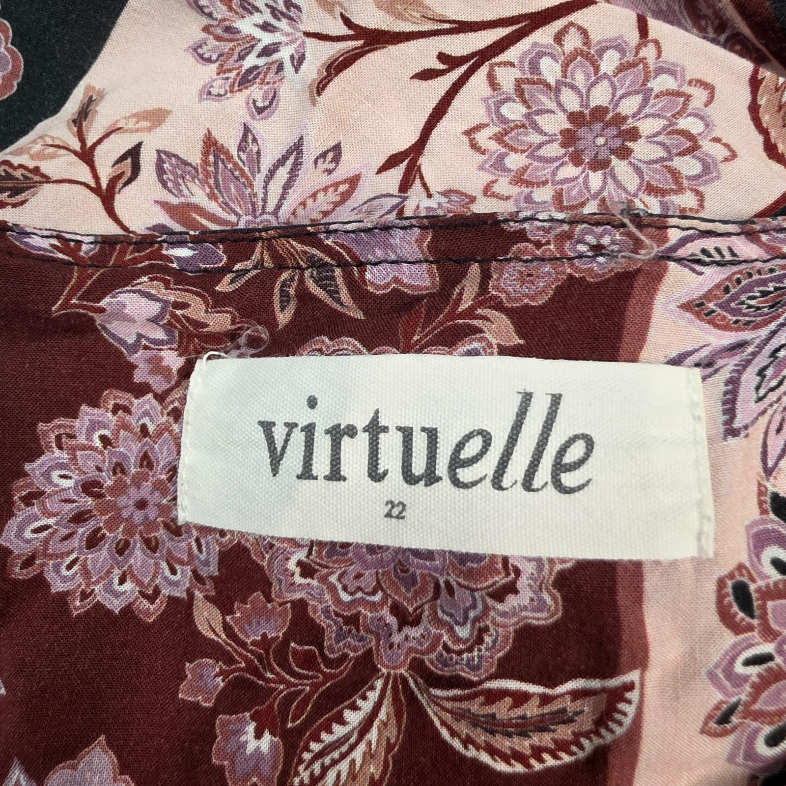 Virtuelle Top Womens Blouse Plus Size 22 Beige Brown Black Floral 3/4 Sleeve