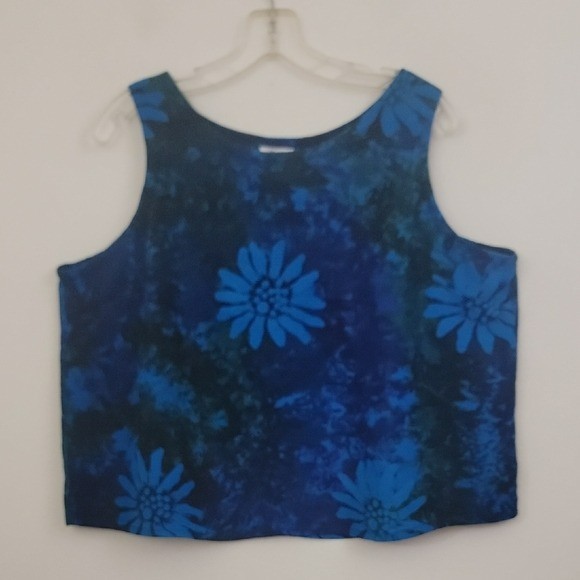 Oh Baby Maui Blue & Purple Batik Fabric Sleeveless Short Top L