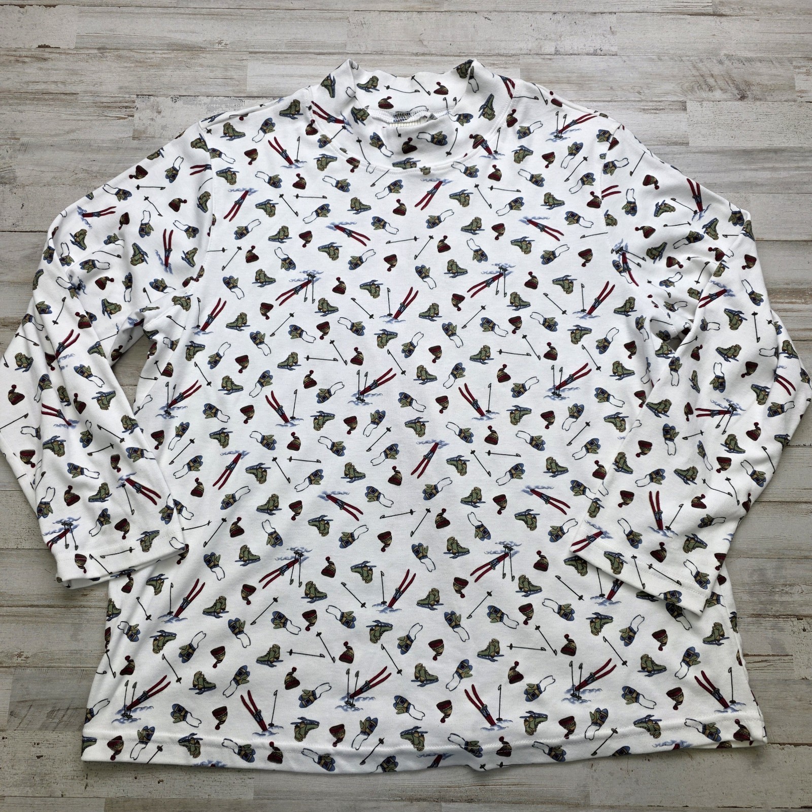 White Stag 18W/20W Ski Skating Olympics Winter Print Top Long Sleeve Mock Neck