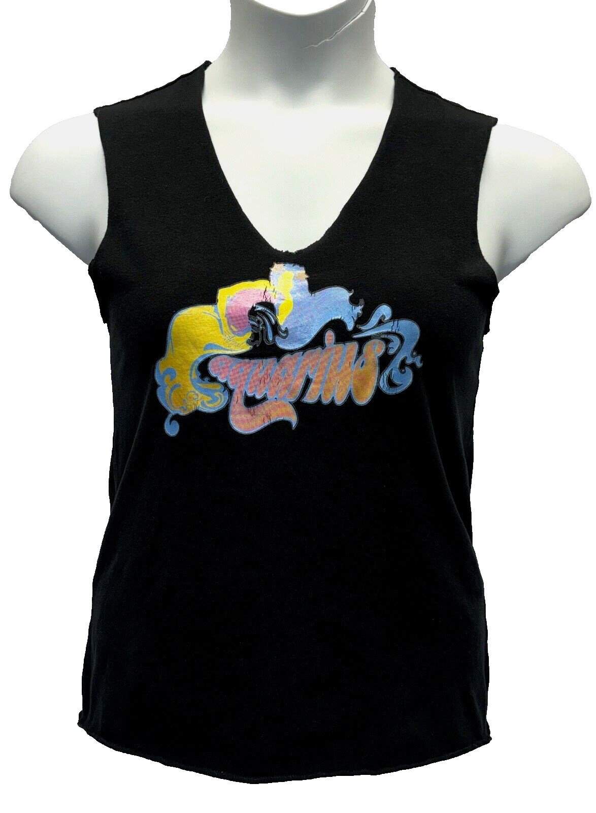 Old Navy VTG Women’s Size L Y2K Aquarius Graphic Sleeveless Top Black V-Neck