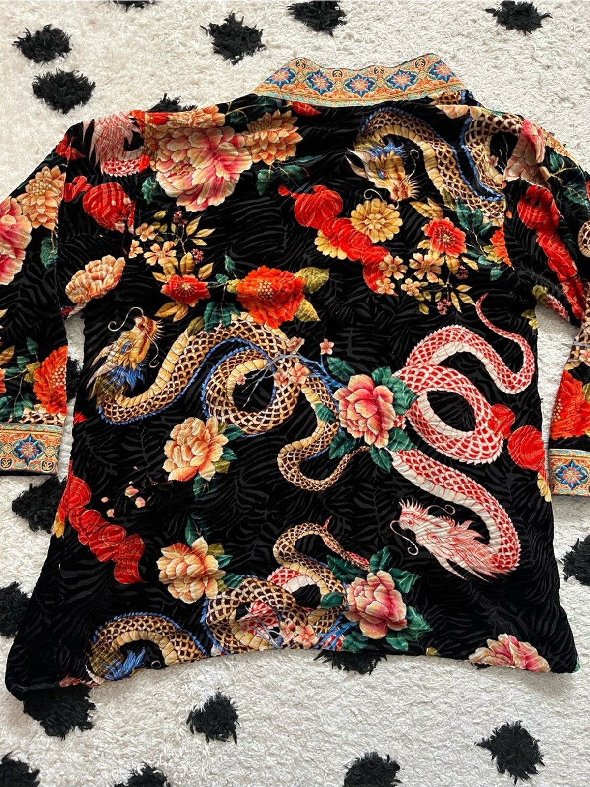 Johnny Was size XS Merhawi Kimono Black Velvet Dragon Kimono Jacket Embroidery