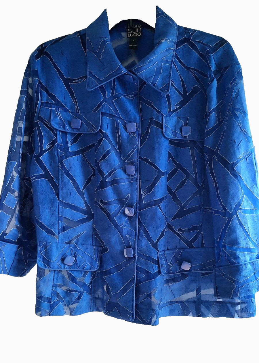 CLARA SUN WOO Blouse – L – Point Collar, Button Front, 3/4 Slvs, Faux Pockets