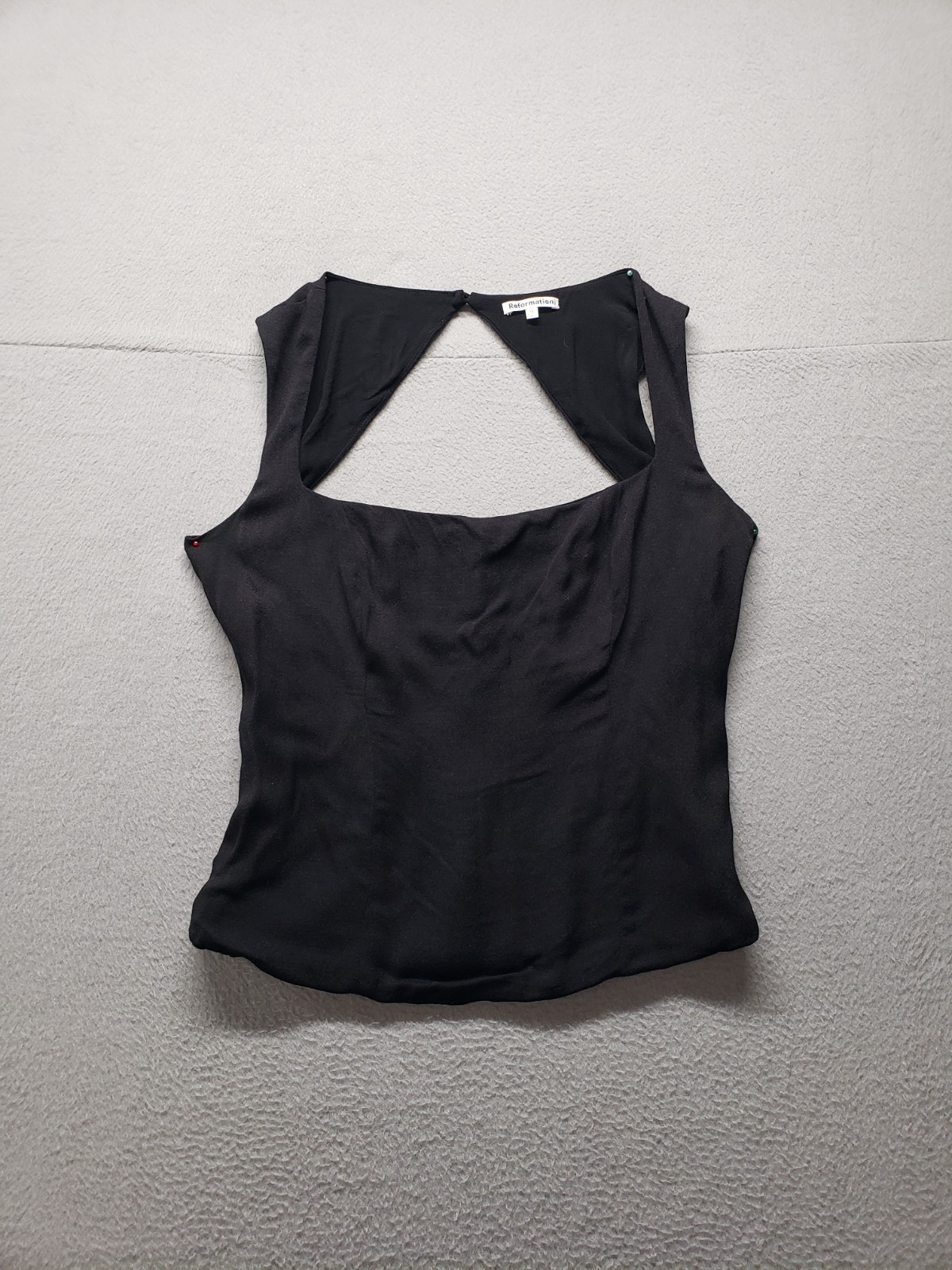 Reformation Women Tops 10 Black Square Neck Sleeveless Back Button Logo Casual