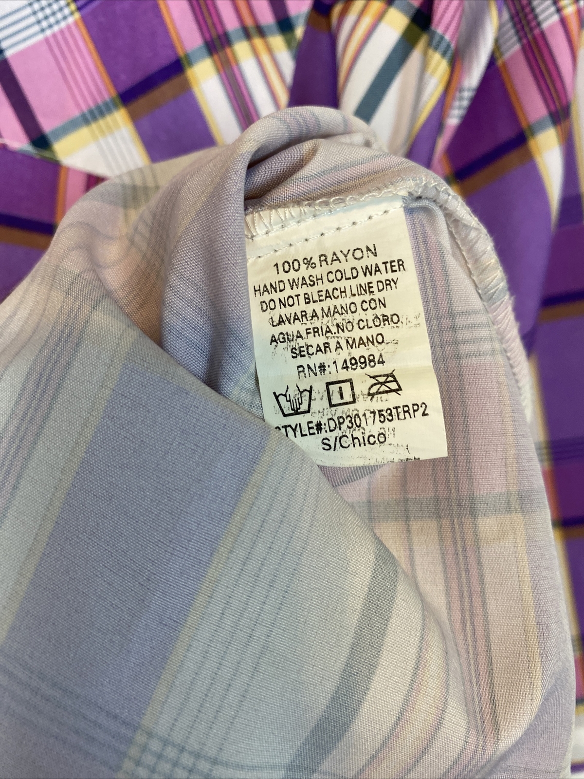 Depri Women’s Small Multicolor Plaid Bold Lightweight Sheer Blouse Shirt Tunic