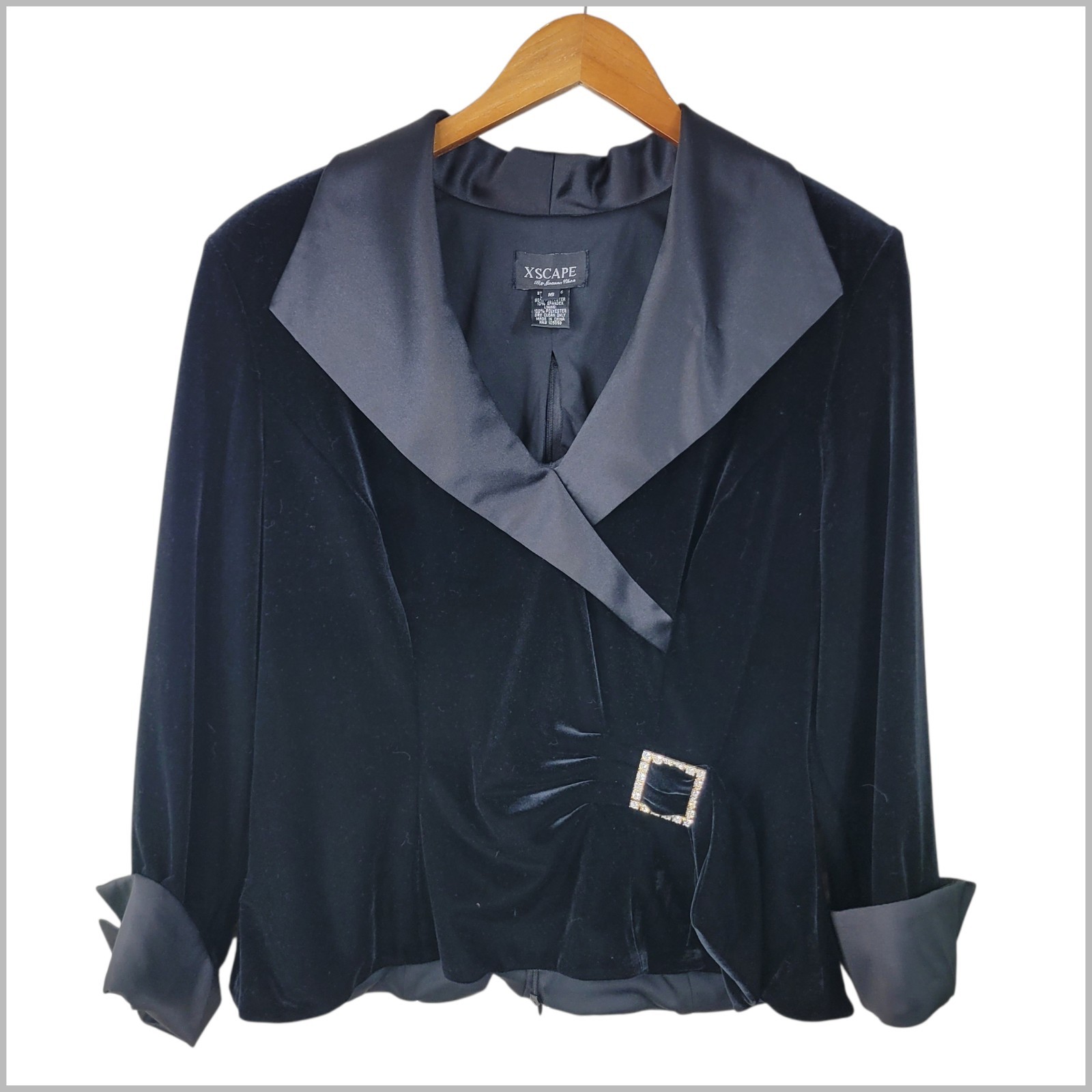 Xscape Top Size 16 Velvet Top Velour classic Evening Black Special Event Tuxedo