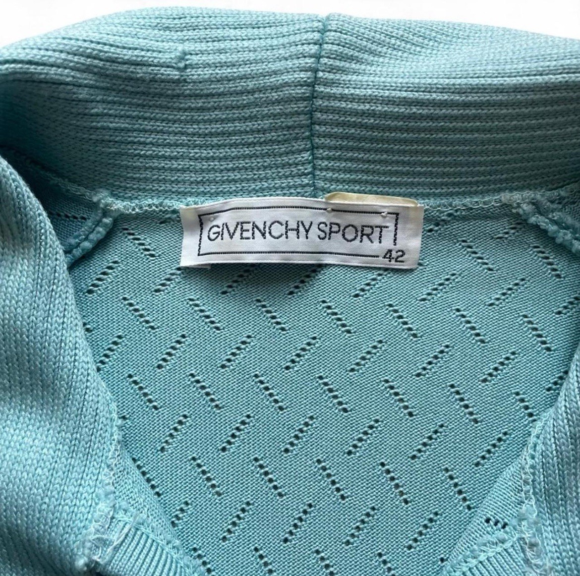 Vintage Women’s Givenchy Sport Light Blue Knit Polo Top With Necktie Size Large