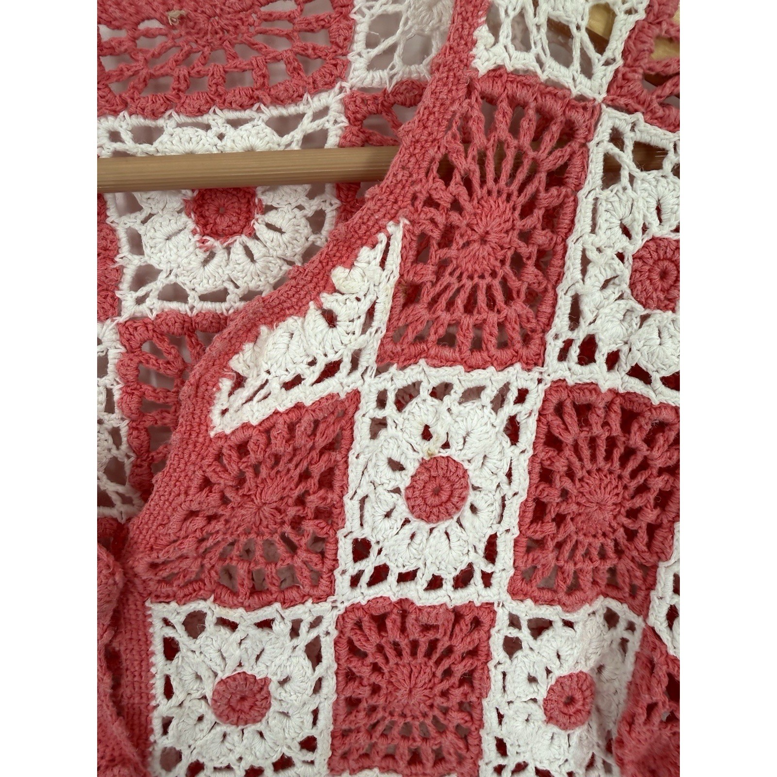 Granny Square Button Up Top No Size Tag Boho Hippie Grandma Core Retro Crochet