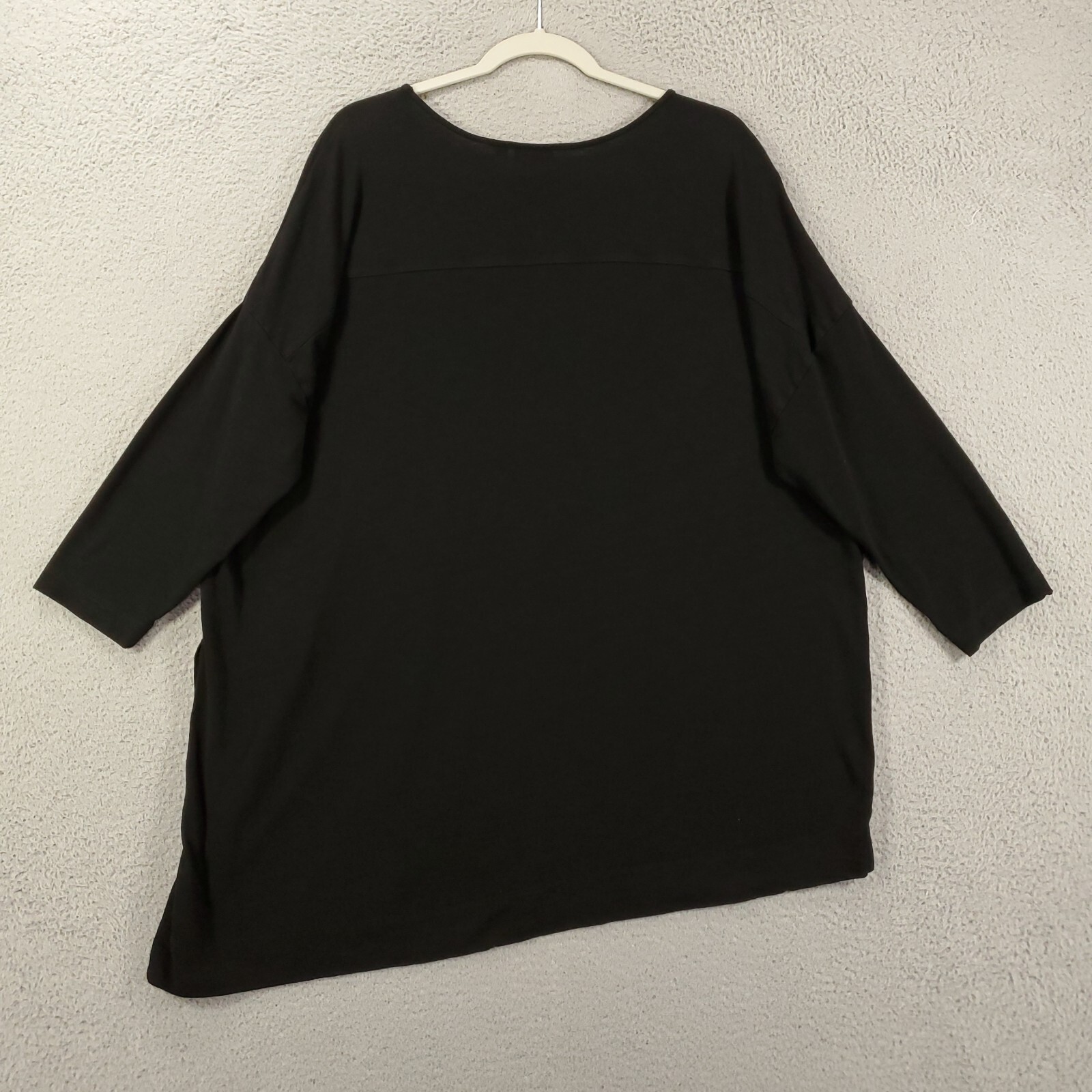 Womens Black Top Size XL Asymmetric Hem Piper Drop Shoulder 3/4 Sleeve Blouse