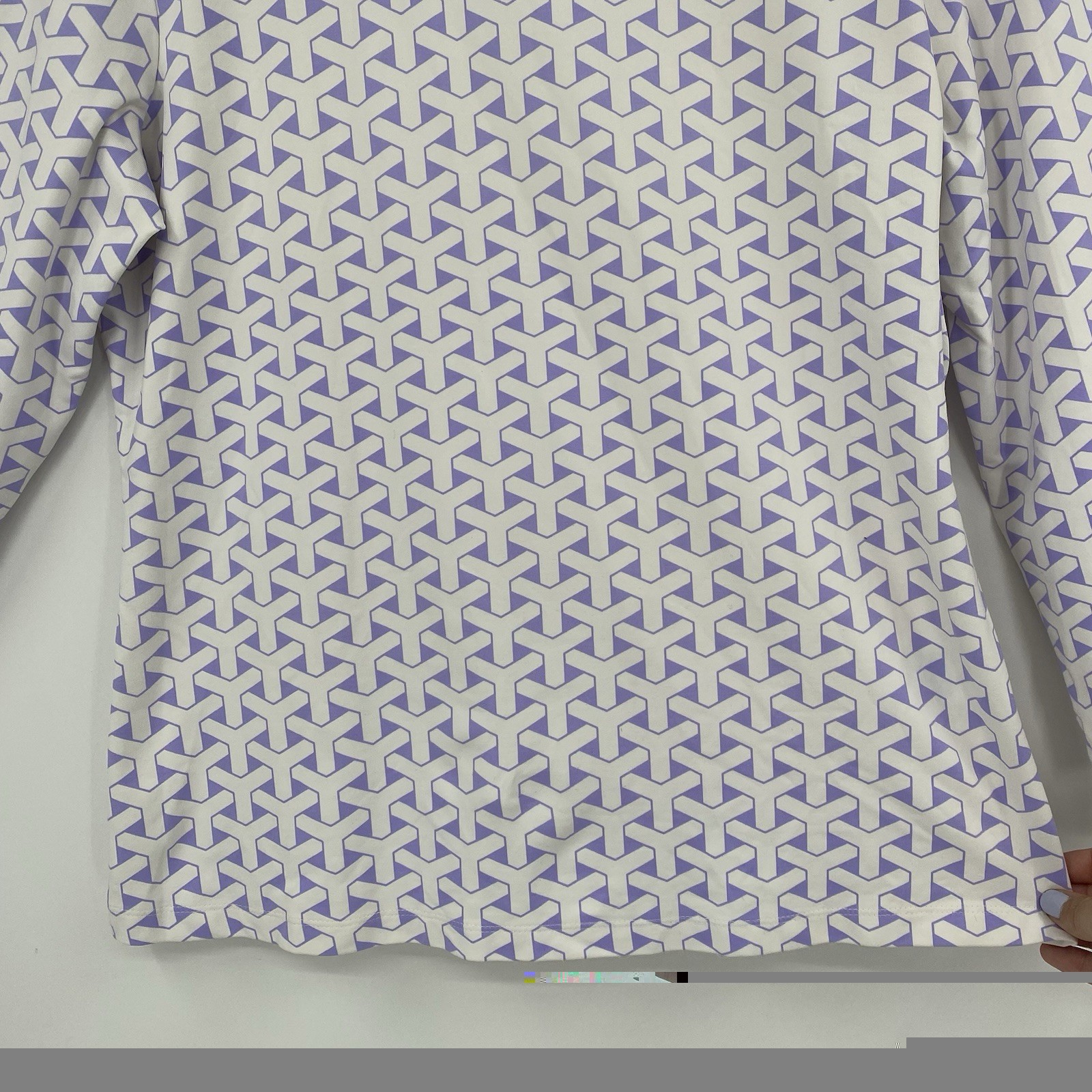 J. Mclaughlin Women’s Size L White Purple Geometric Print Top Catalina Cloth