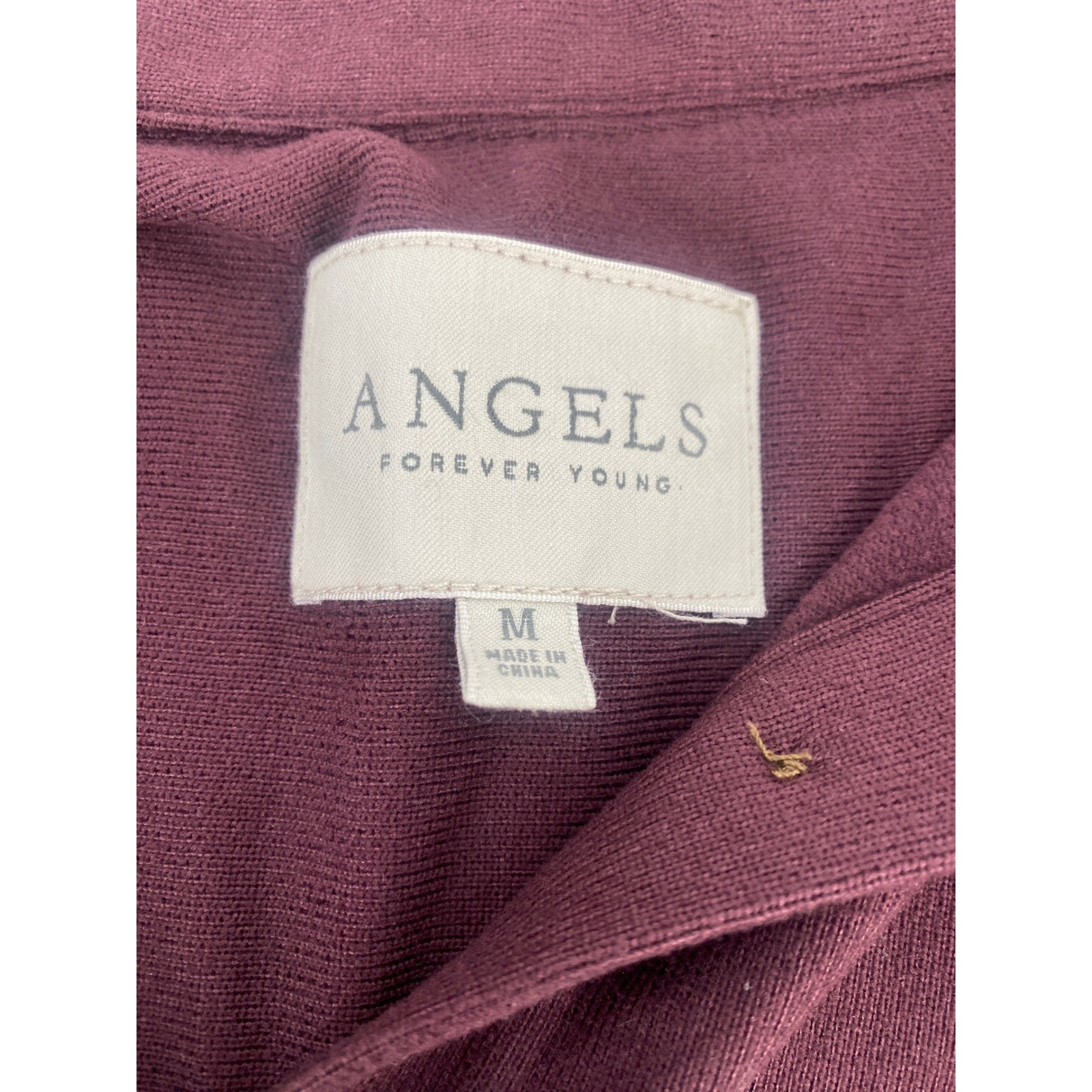 Angels Forever Young Button Down M Burgundy Knit Long Sleeve Pockets Excellent