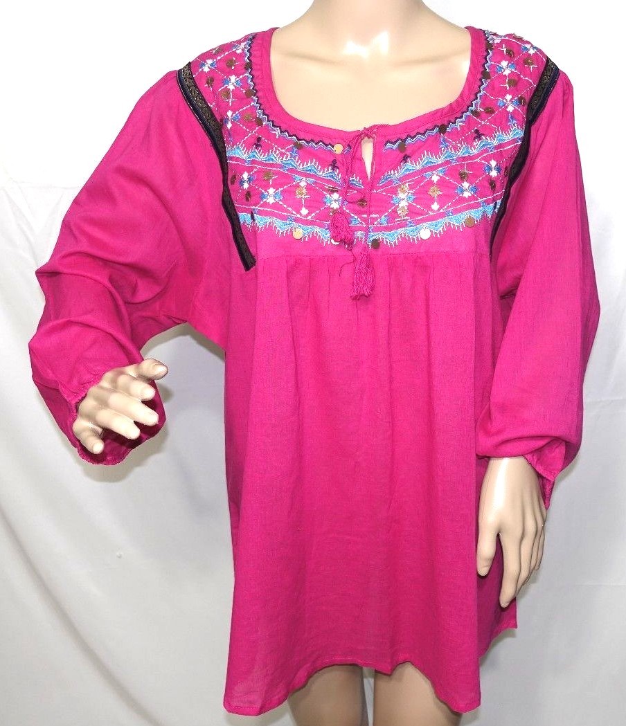 Jennifer Lauren Women Plus Size 1x 2x 3x Fuchsia Sequin Tunic Top Blouse Shirt