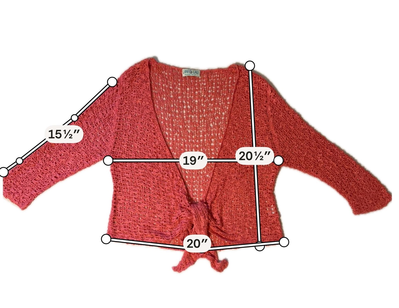 Lani Lau Honolulu Hawaii Coral Tie-Front Crochet Shrug one size
