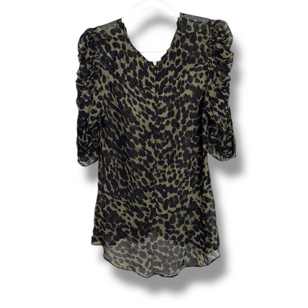 Isabel Marant Caja Leopard Print Blouse Ruched Sleeve Blouse Size 42