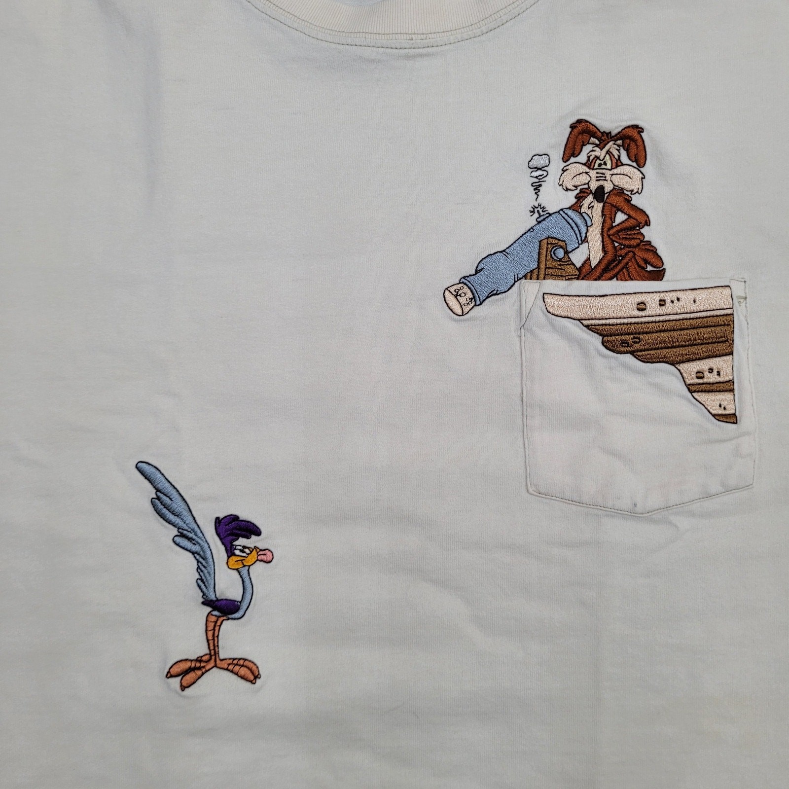 Vintage 90s Warner-Bros Cartoon Shirt Women L 20×24 Pocket-Tee