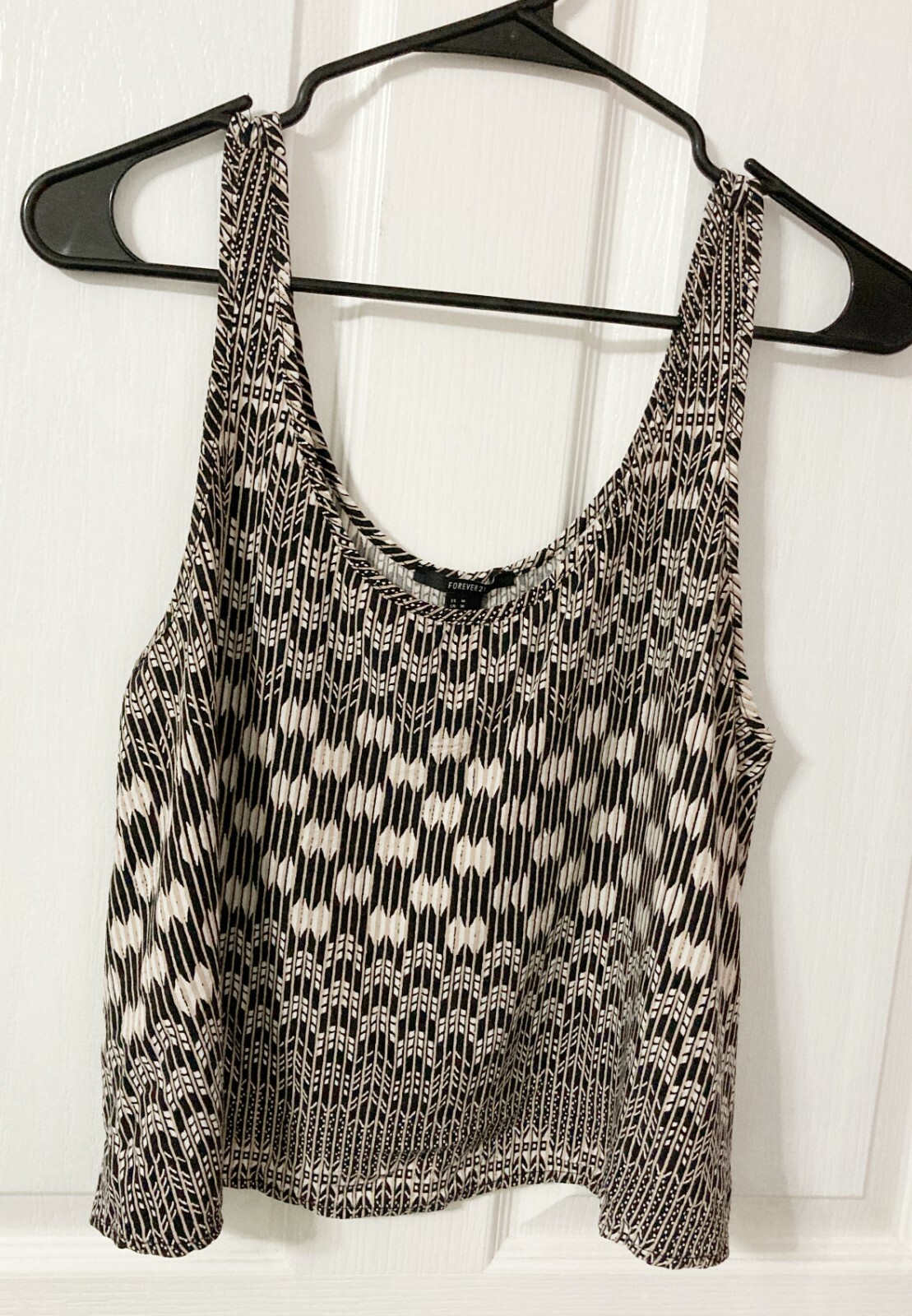 Forever 21, Women Sleeveless Black, Brown and White Geometric Tank Top, Medium