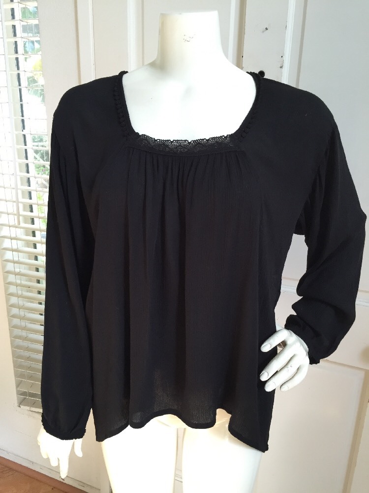 Others Follow Black Gauzy Cotton Long Sleeve Peasant Blouse Sz. S NEW WITH TAGS