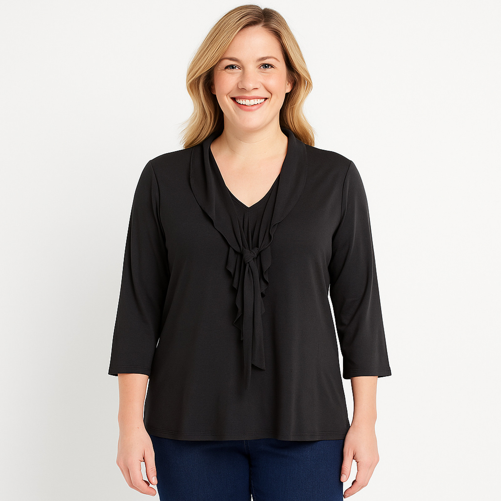 AB Studio Womens Ruffle Knit Top – Black, Size XL, NWT P95